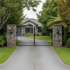 Arch Top Aluminium Double Swing Gates Black XS18B - Installed - XGATE NZ