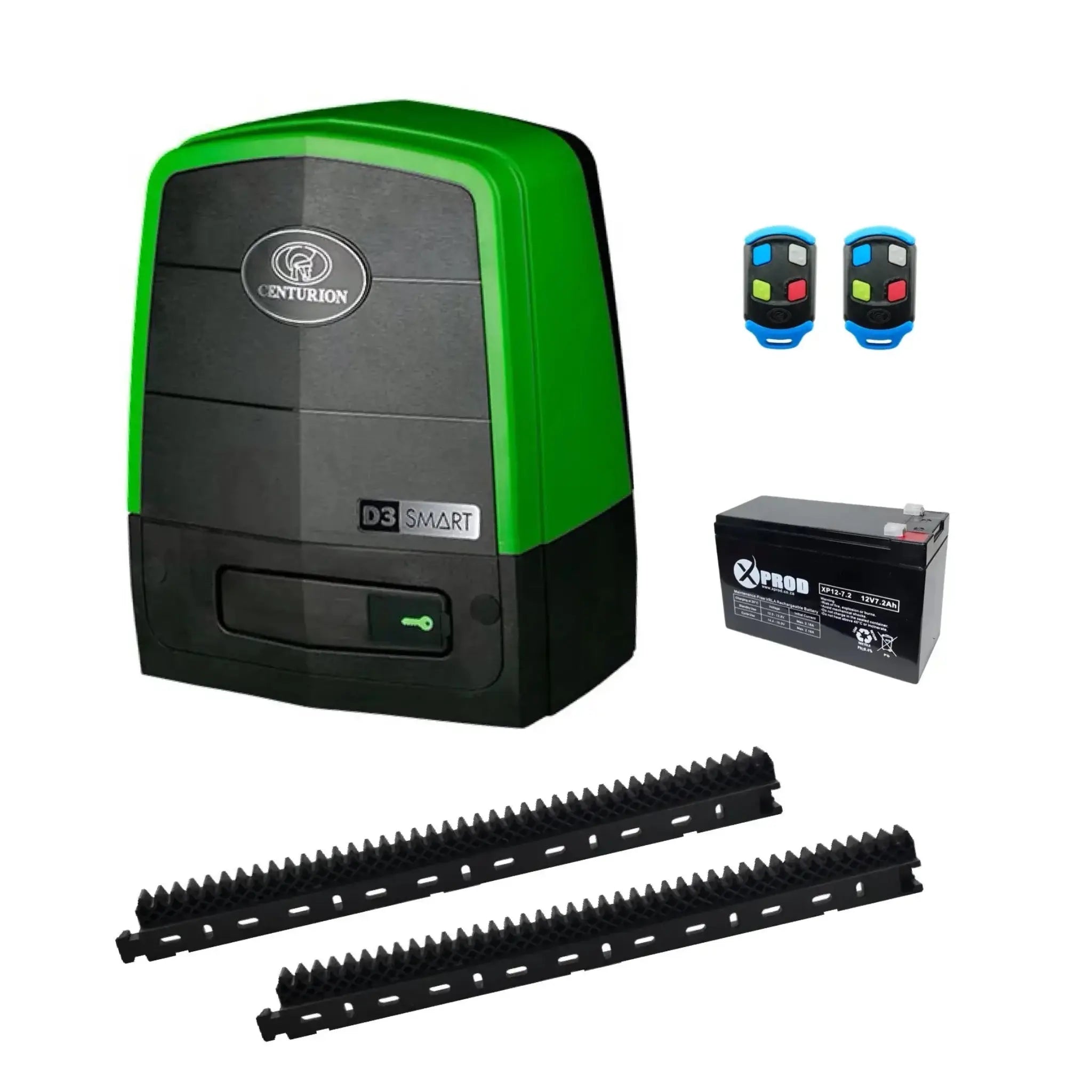 Centurion D3 sliding gate motor kit combo includes 2 remotes, 7Ah battery and 4m nylon cog-racks - XGATE NZ