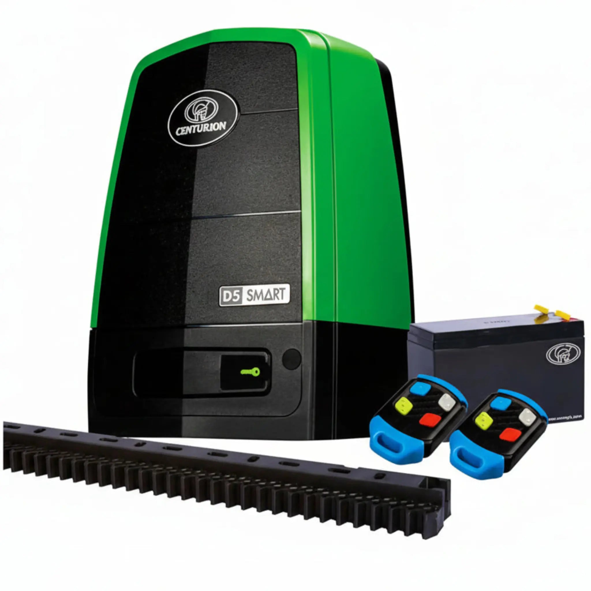 Centurion D5 EVO sliding gate motor kit combo includes 2 remotes, 7Ah battery and 4m nylon cog-racks - XGATE NZ