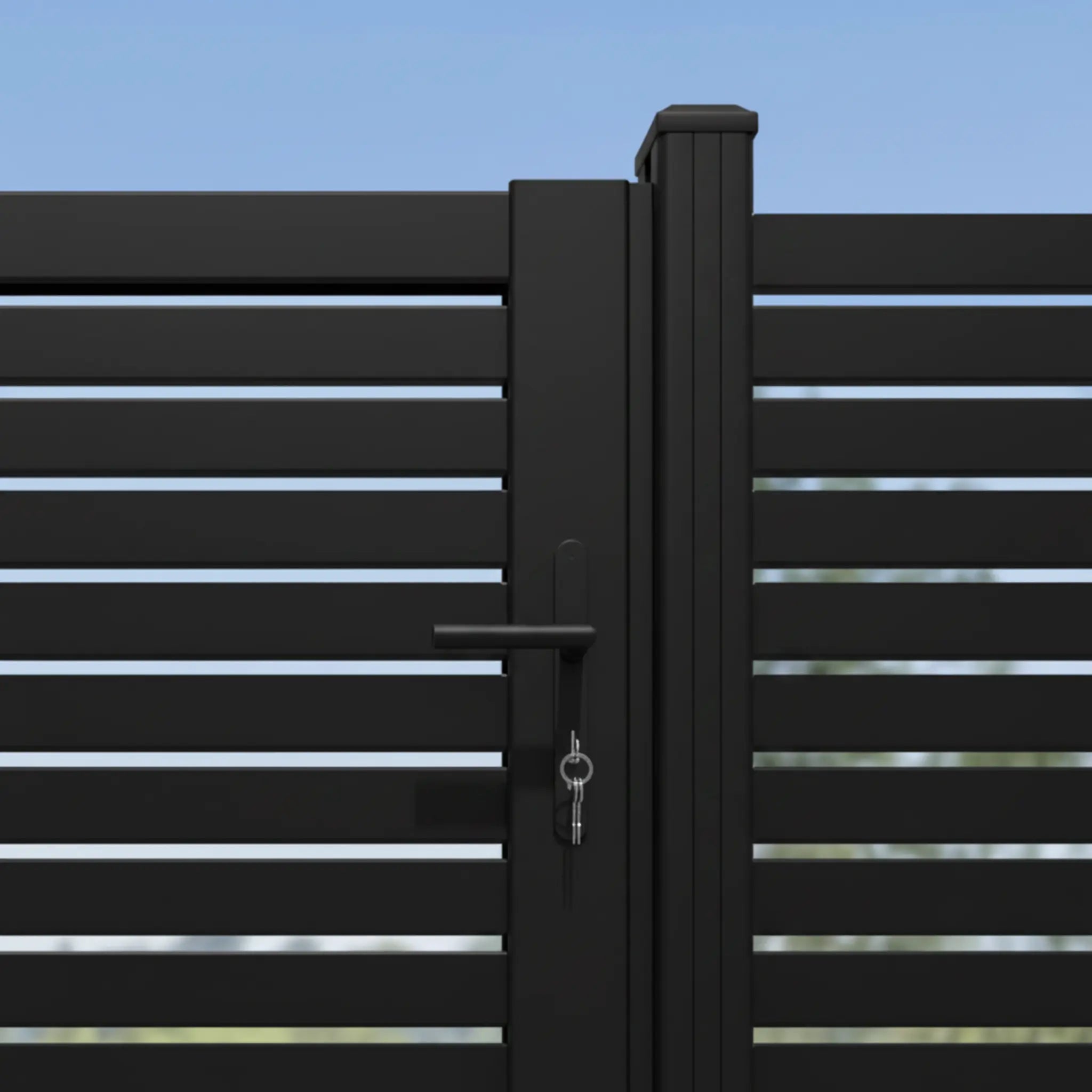 Close Up Details of the Lock with Lever on an Aluminium Slat Gate - XGATE NZ