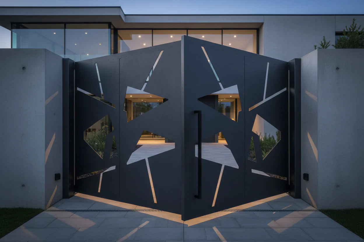 Contact us banner featuring sculptural pivot gate - XGATE NZ