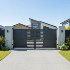 Deco Slat Aluminium Double Swing Gates Black XS17B - Installed in Napier - XGATE NZ