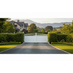 Estate arch aluminium double swing gates in white, installed at a grand countryside manor in Christchurch - XGATE NZ
