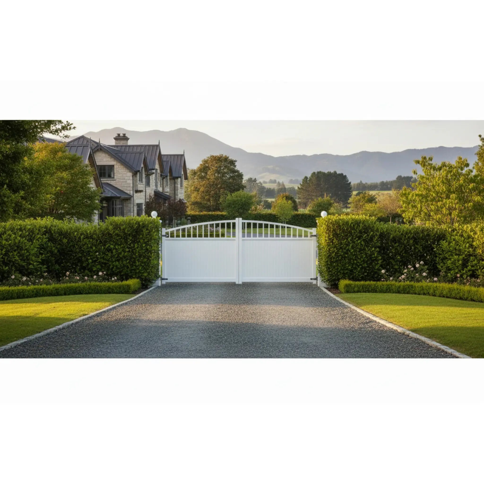 Estate Arch Aluminium Double Swing Gates | White | XS16W | NZ