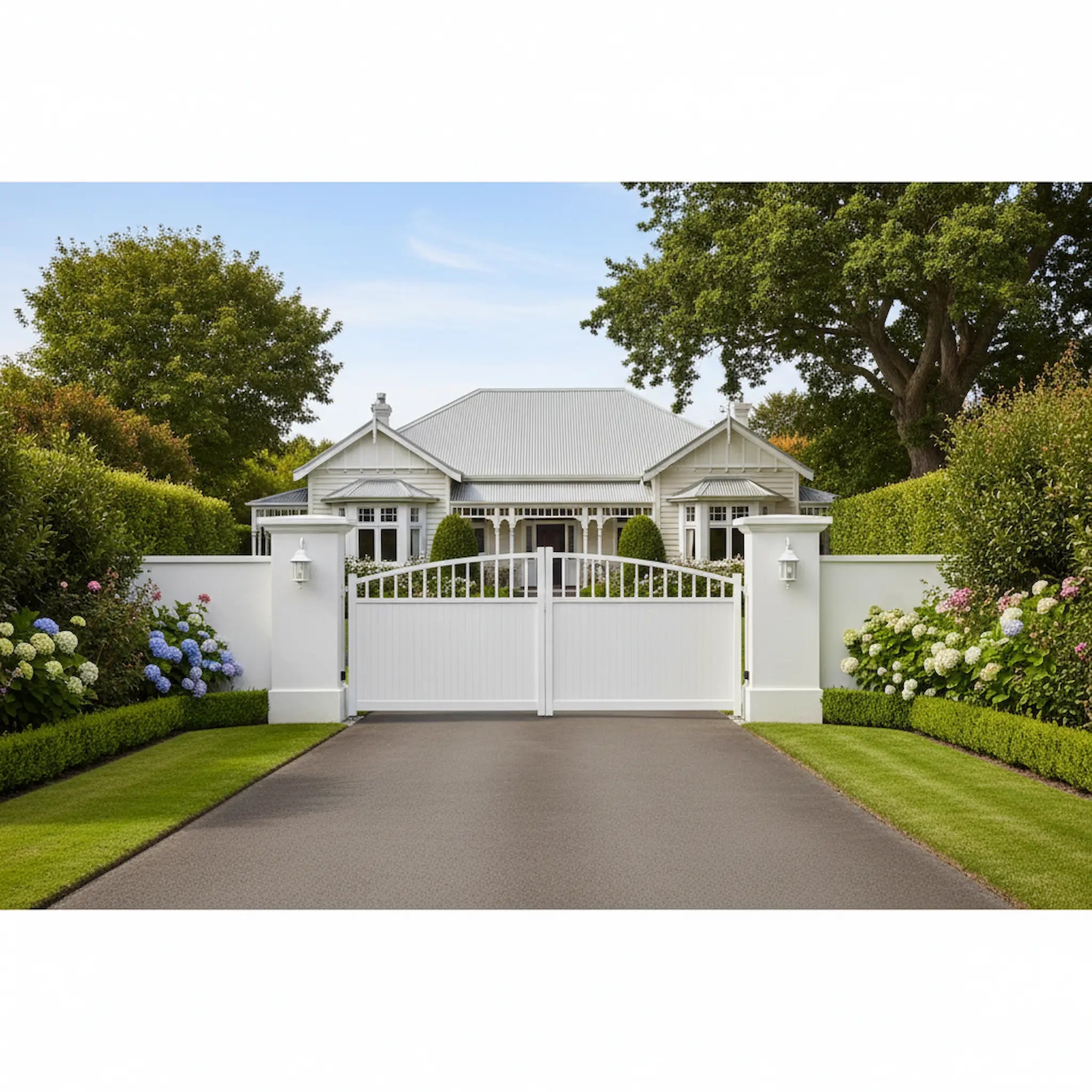 Estate Arch Aluminium Double Swing Gates White XS16W - Installed Christchurch - XGATE NZ