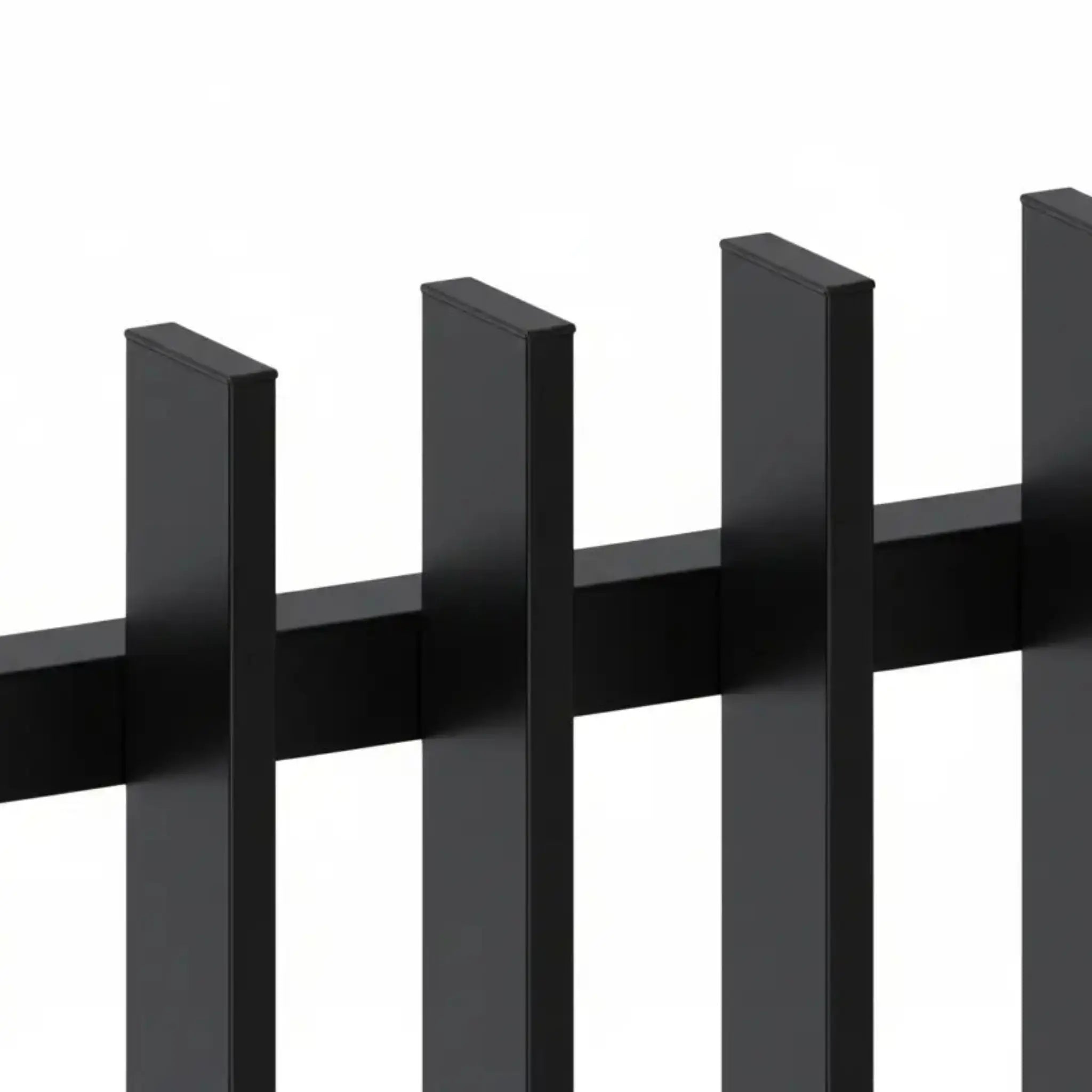 Close-up of Finn aluminium fence panel in black with capping detail - XGATE NZ