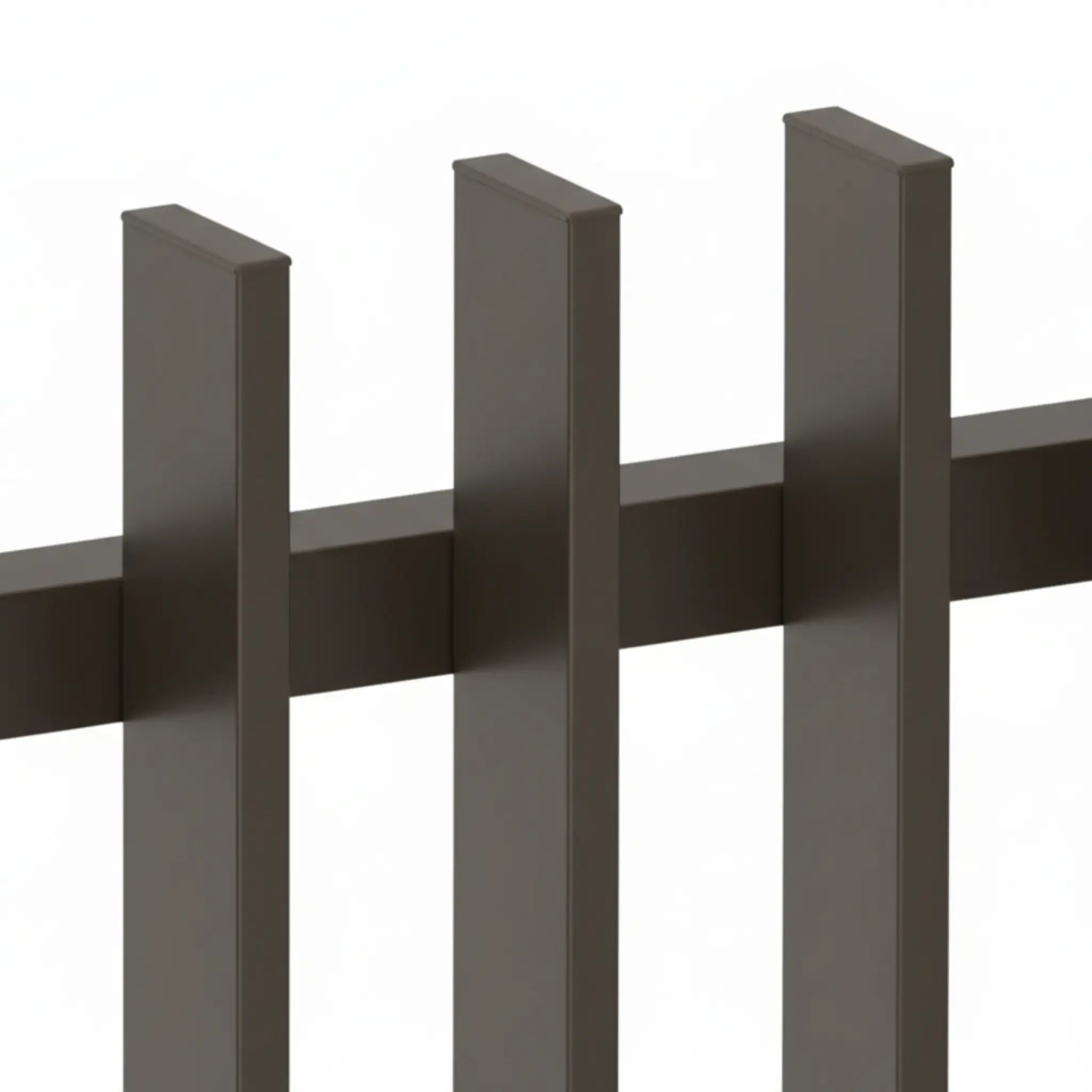 Close-up of Finn aluminium fence panel in ironsand with capping detail - XGATE NZ