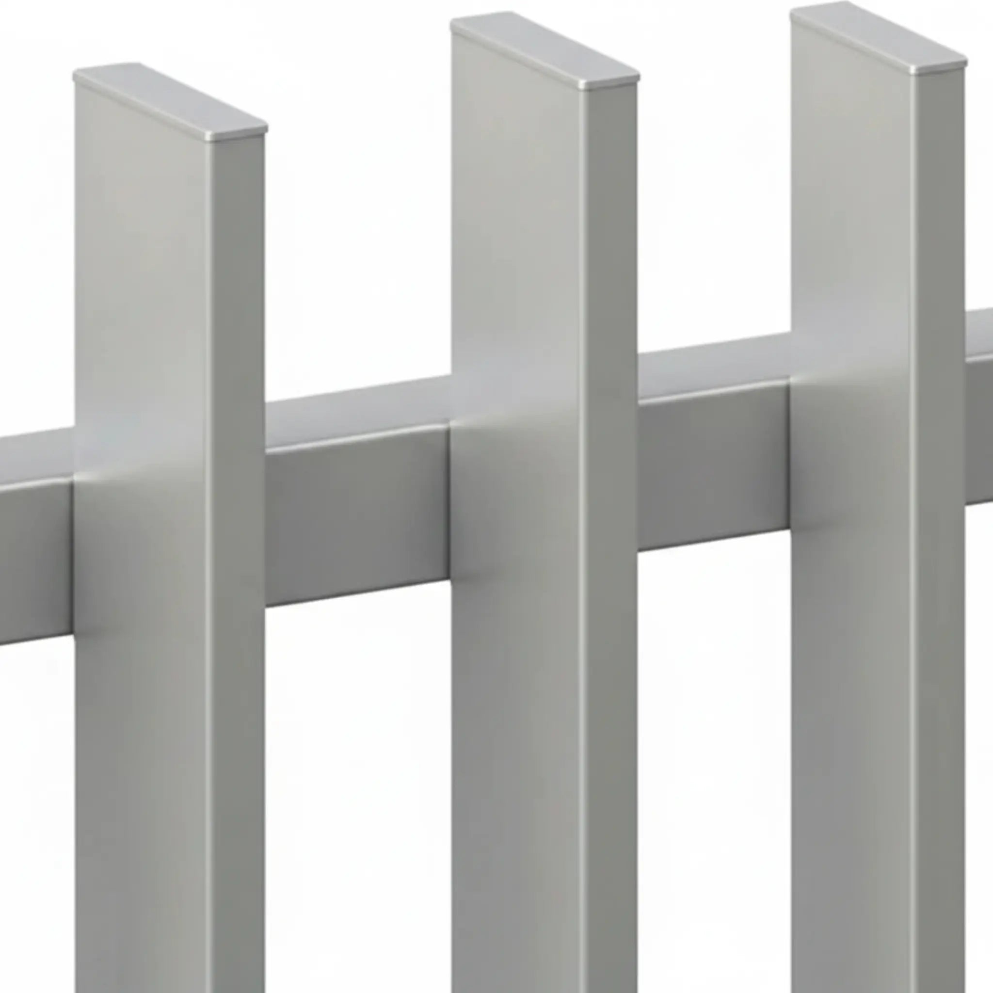 Close-up of Finn aluminium fence panel in silver with capping detail - XGATE NZ