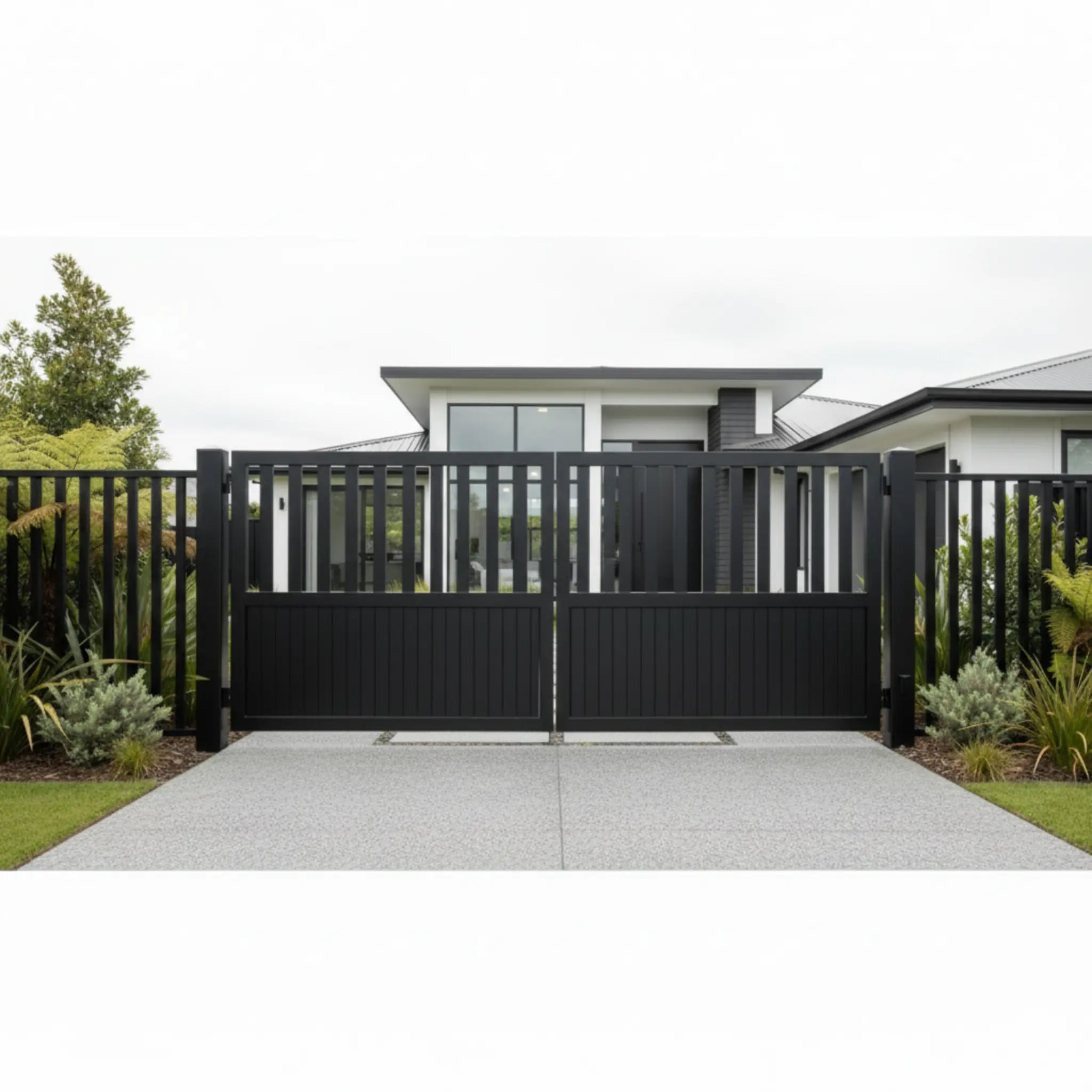 Half Open Aluminium Double Swing Gate | Black | XS12B | XGATE NZ