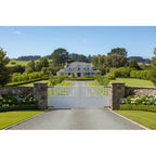 Half open aluminium double swing gates in white, installed at a grand villa front view - XGATE NZ