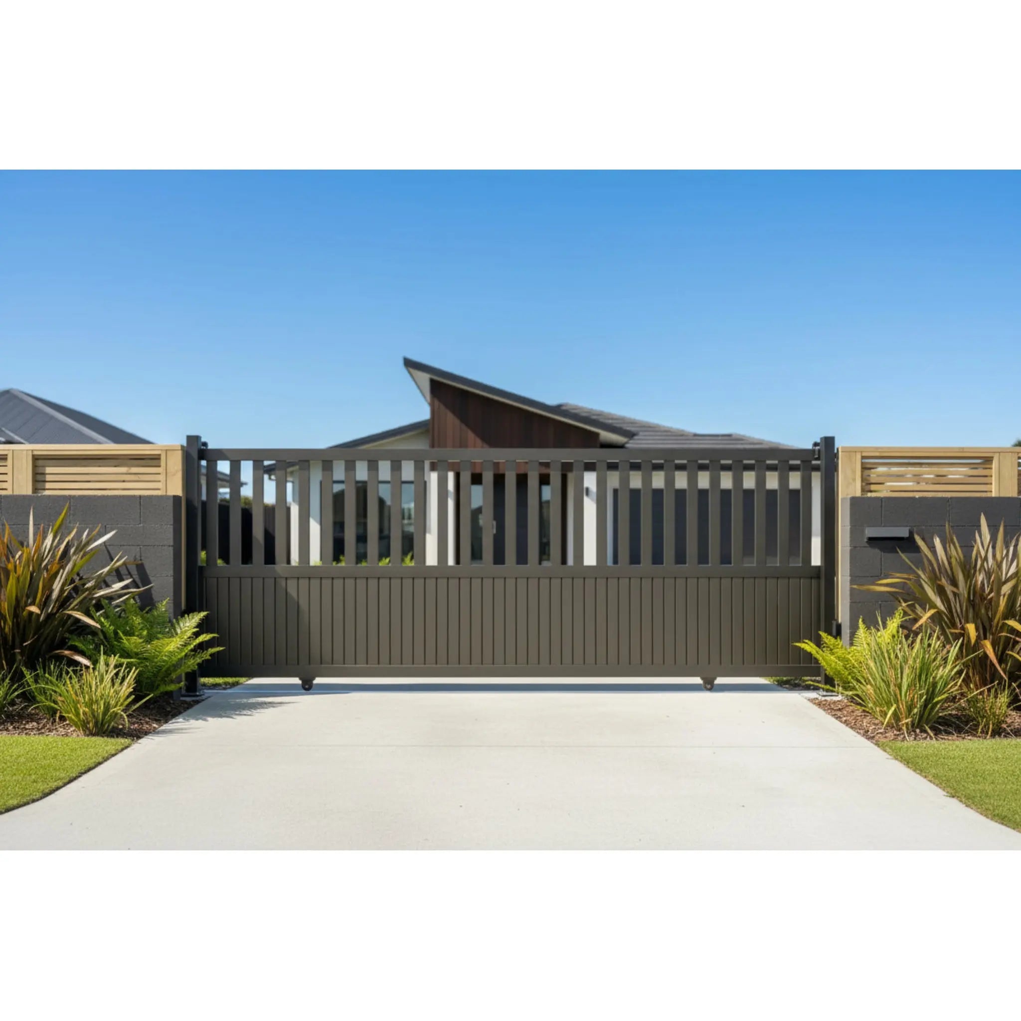 Half open sliding gate in black installed - XGATE NZ
