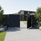 Horizontal Louvre Aluminium Double Swing Gates Black XS03B - Installed - XGATE NZ