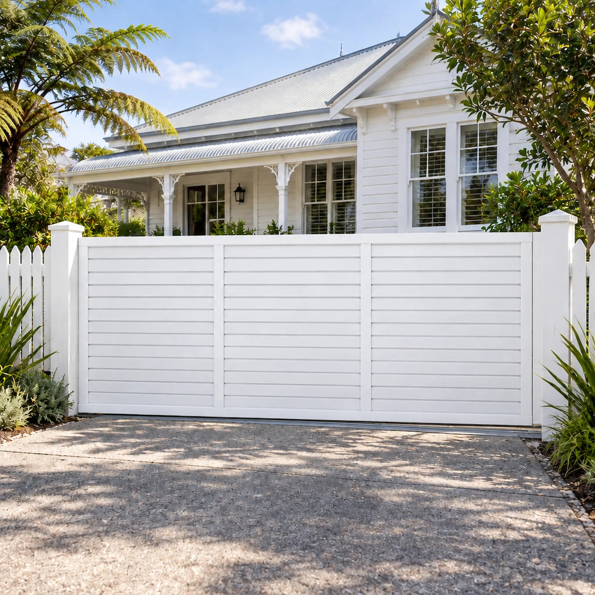 Horizontal Louvre-Slat Aluminium Sliding Gate | White | XG09W | NZ
