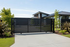 Horizontal slat sliding gate 5015mm in black installed - XGATE NZ