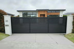 Horizontal slat sliding gate in black 5915mm installed - XGATE NZ