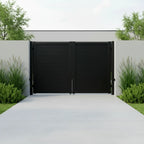 Horizontal Tongue and Groove Aluminium Double Swing Gates Black XS05B - Installed - XGATE NZ