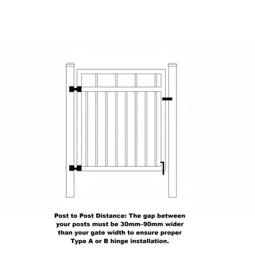 Pedestrian gate Type A or B hinge installation diagram - XGATE NZ
