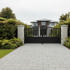 Semi-Closed Arch Aluminium Double Swing Gates Black XS19B - Installed - XGATE NZ