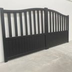 Semi-Closed Arch Aluminium Double Swing Gates Black XS19B - Side View - XGATE NZ