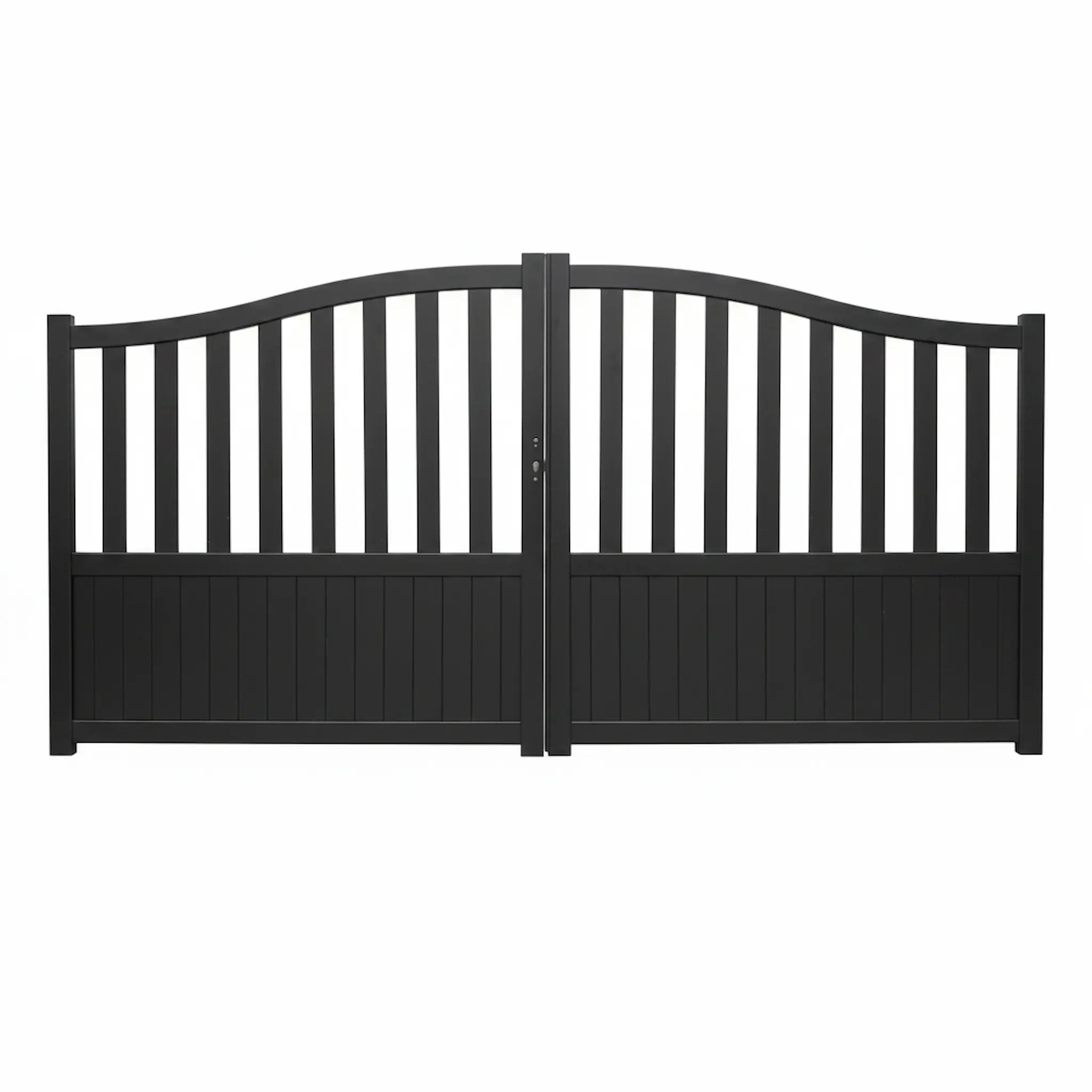Semi-Closed Arch Aluminium Double Swing Gates Black XS19B - Front View - XGATE NZ