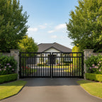 Straight Top Aluminium Double Swing Gates Black XS01B - Installed - XGATE NZ