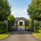Straight Top Aluminium Double Swing Gates Black XS01B - Open - XGATE NZ