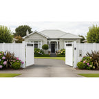 Top window aluminium double swing gates in white, installed at a NZ bungalow - XGATE NZ