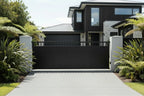 Top window sliding gate in black installed - XGATE NZ