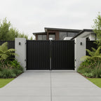 Vertical Louvre Aluminium Double Swing Gates Black XS04B - Installed - XGATE NZ