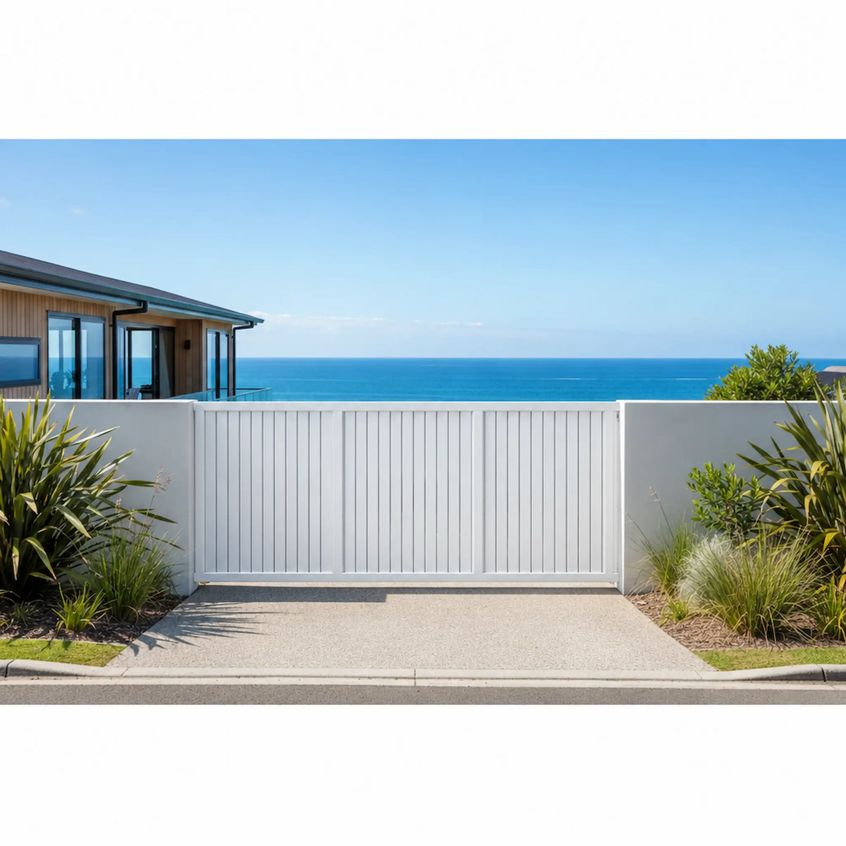 Vertical Louvre-Slat Aluminium Sliding Gate | White | XG10W | NZ