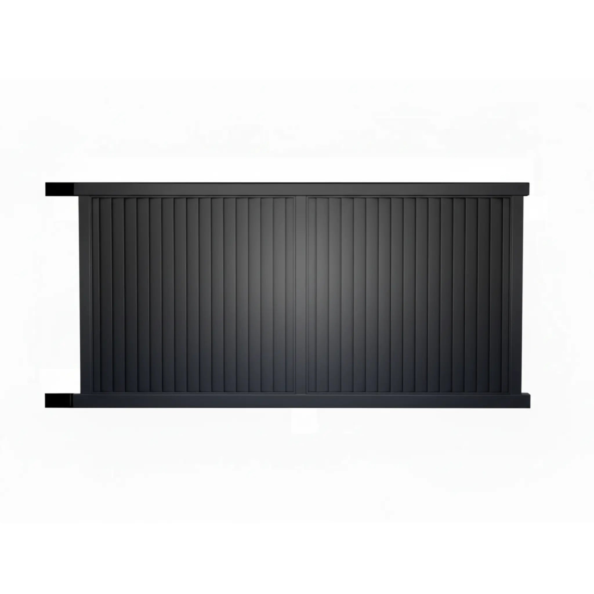 Vertical louvre sliding gate in black open to left - XGATE NZ