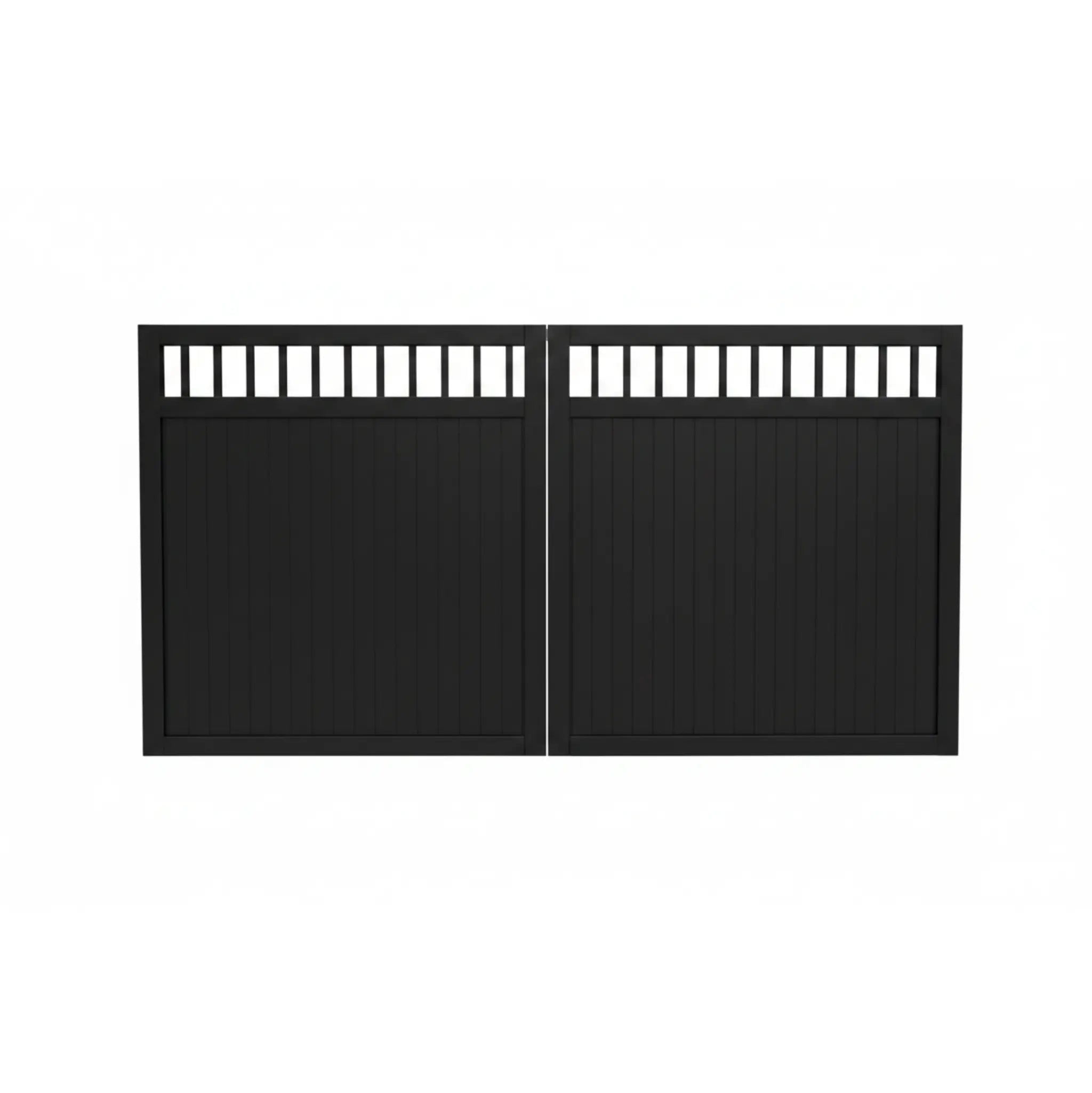 Top window aluminium double swing gates in black - XGATE NZ